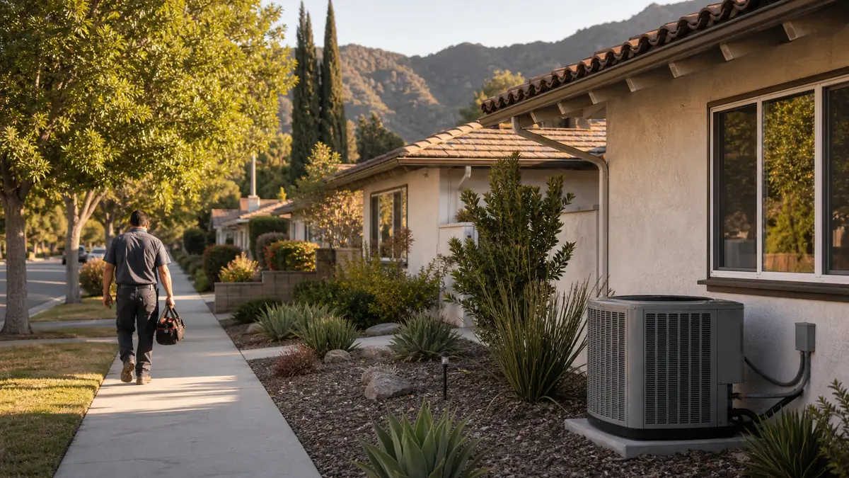 A Trane condenser on a tiered hillside lot south of Ventura Boulevard in Woodland Hills