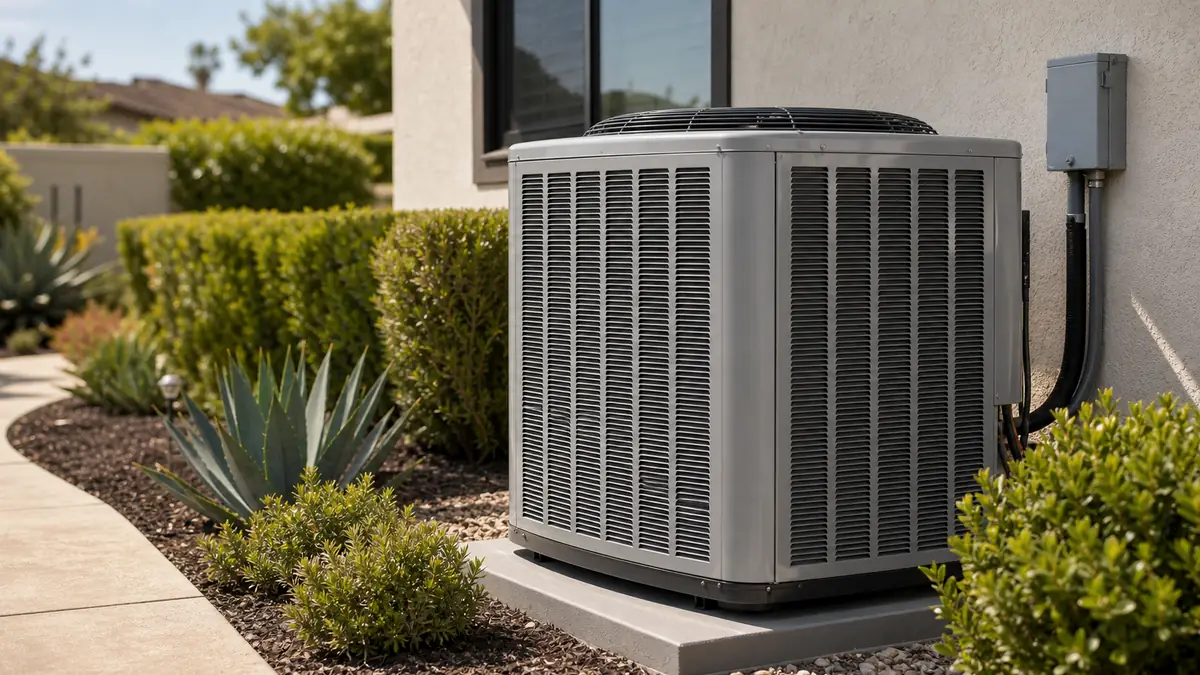 A Trane XL18i two-stage condenser holding setpoint through a Woodland Hills afternoon