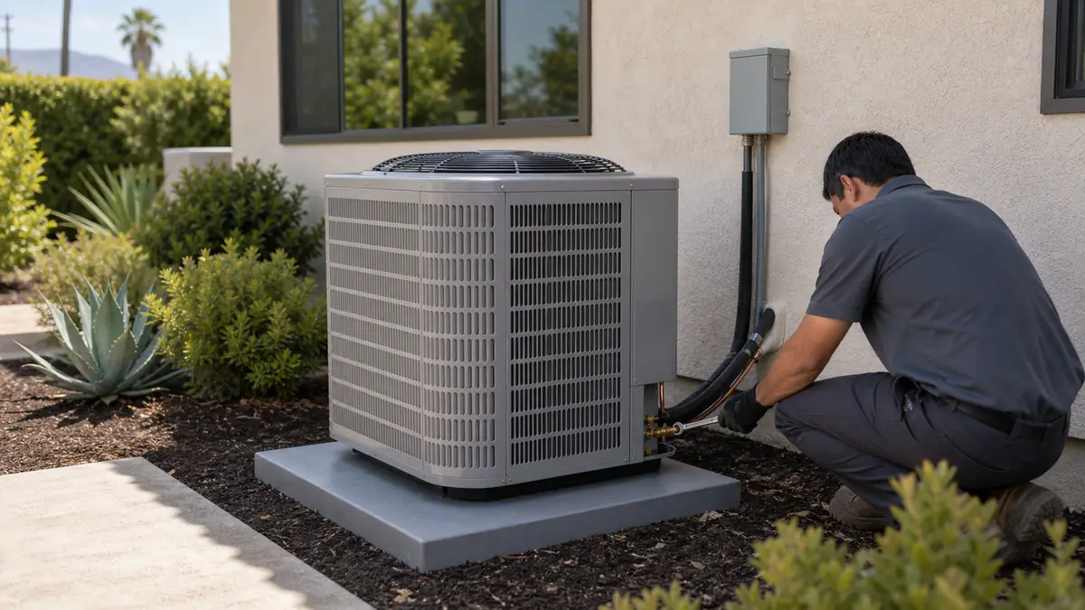 A new right-sized Trane XV20i condenser set on a pad at a South-of-the-Boulevard Woodland Hills rebuild